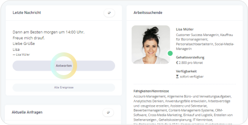 Direkter Kontakt nach Bestätigung der Kontaktanfrage: Chat-Funktion zur Kommunikation mit Kandidat:innen auf ZNAPP.